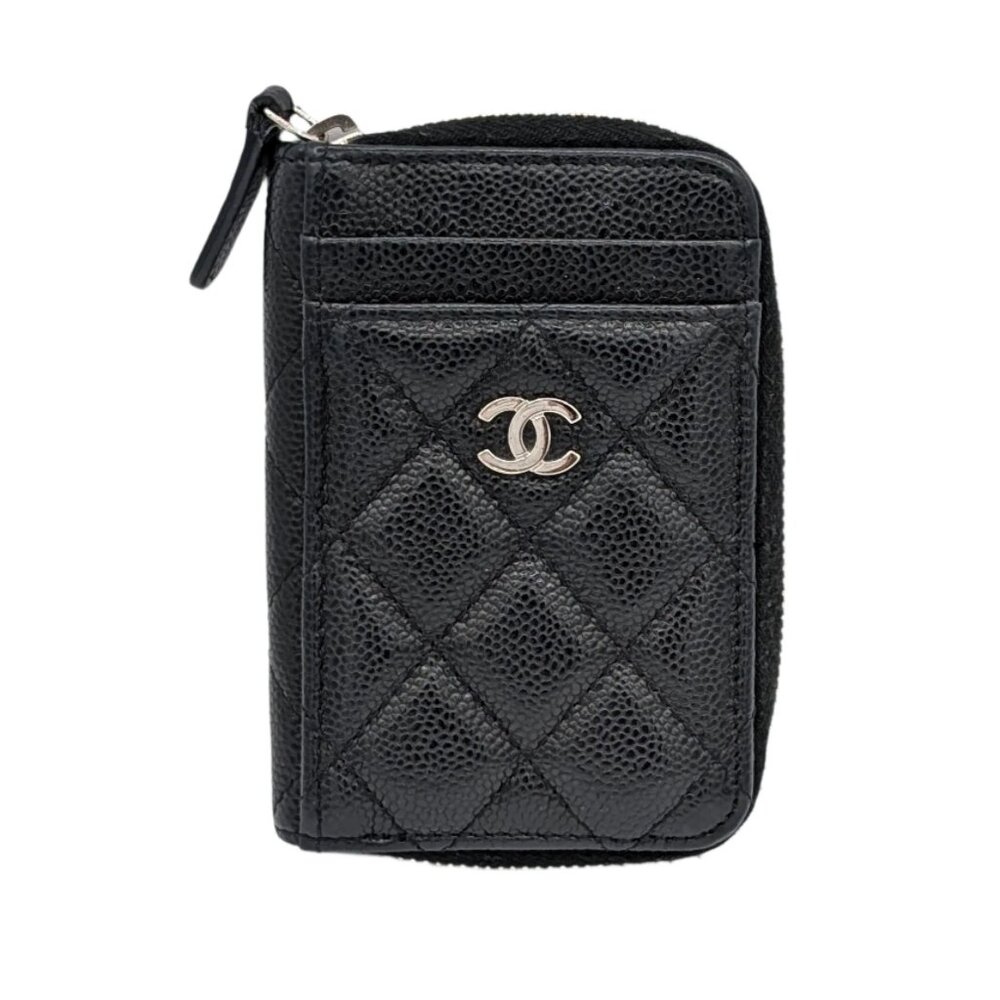 Chanel CC Caviar Quilted Zip Card Holder Black